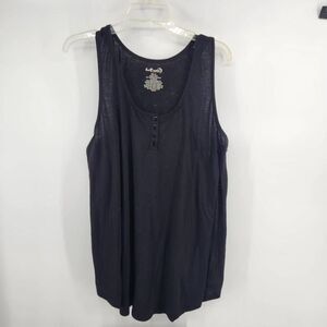 Half Moon Black 3/4 Button Tank Lightweight Women's XL